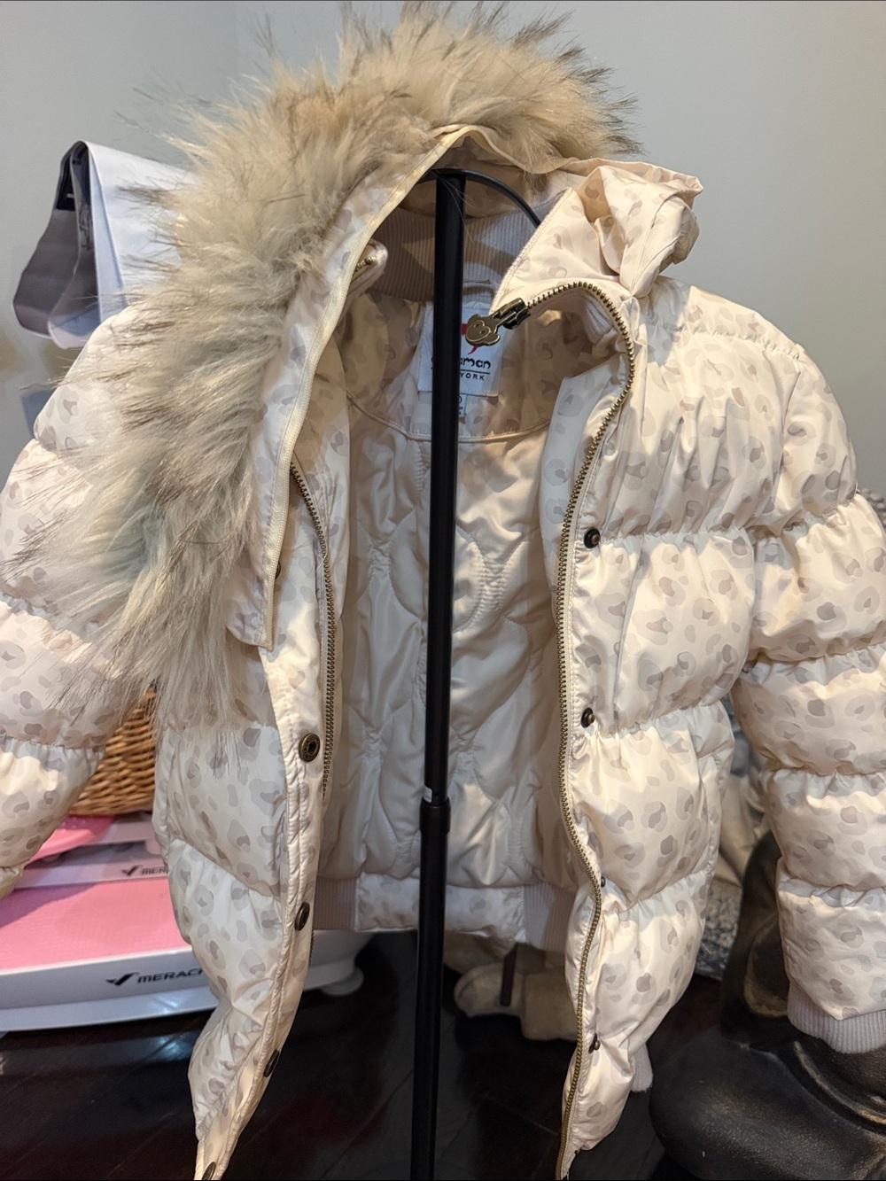Appaman Cream Puffer Jacket with Faux Fur Trim